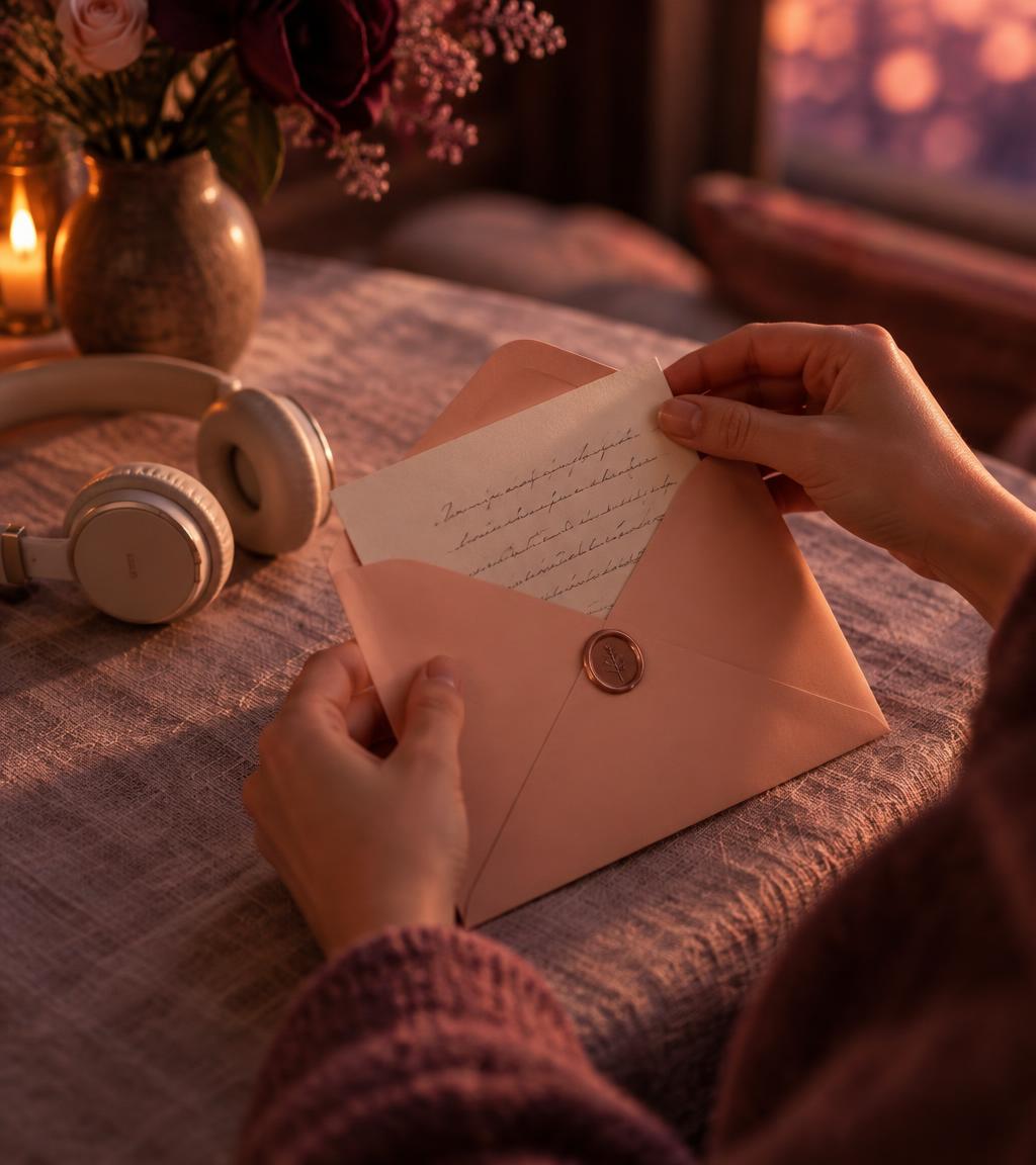 Mains ouvrant une enveloppe contenant une lettre manuscrite